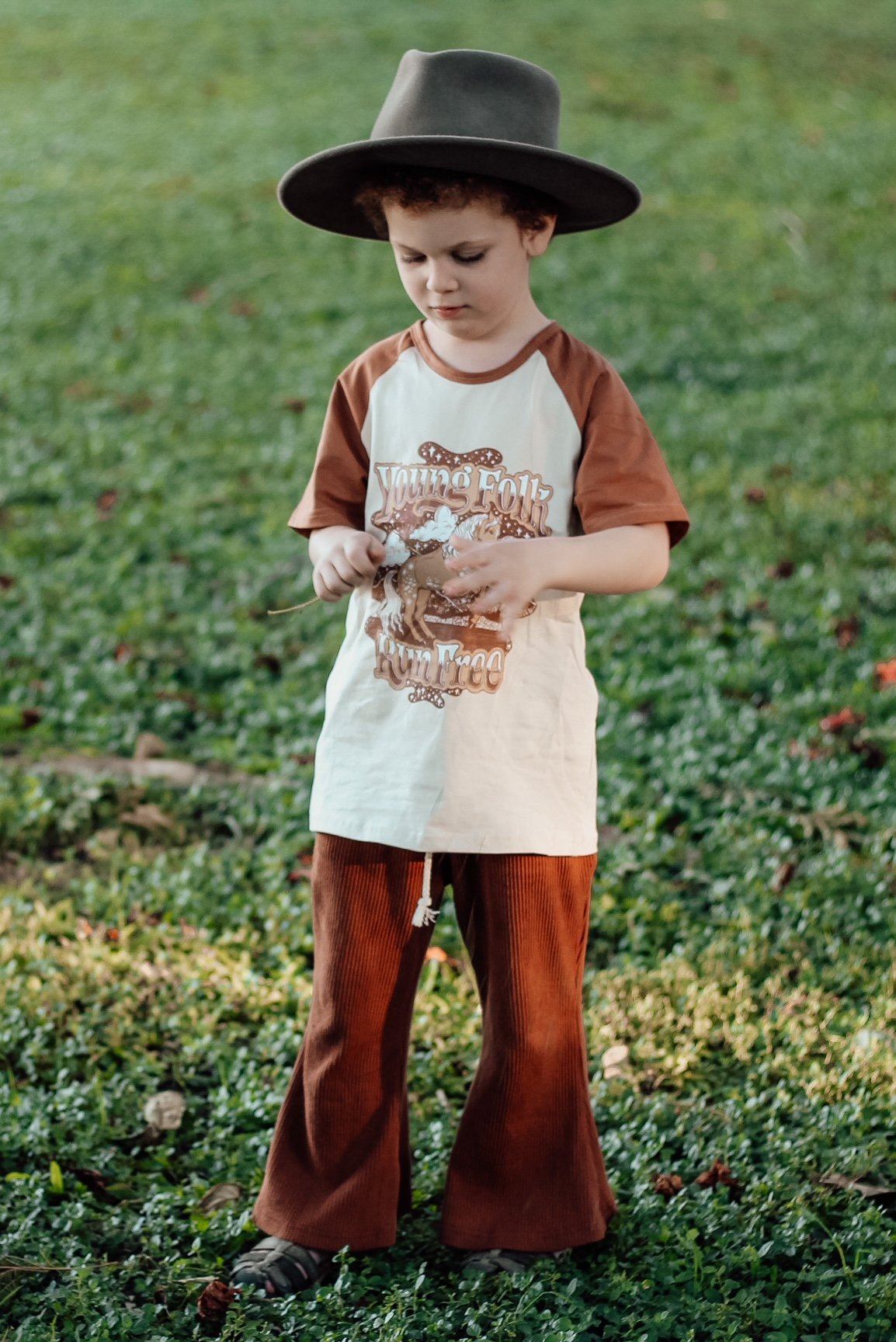 Ribbed Organic Cotton Flared Pants // Chocolate - Children's